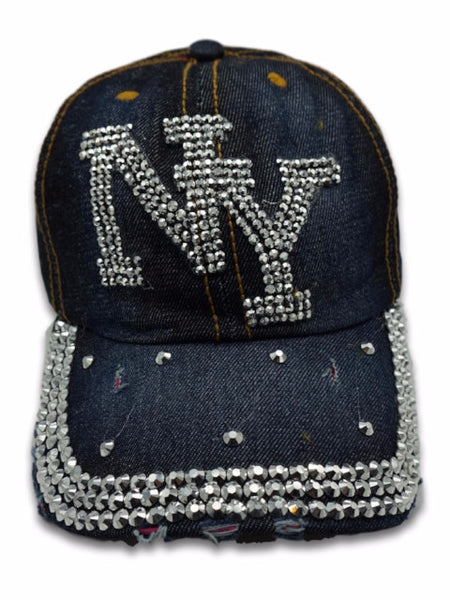 White Nyc Glam Rhinestone Bedazzle New York Hat | NY Hat Women's